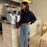 Wide-Leg Denim Jeans with Star Patch