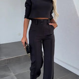 Cropped Top and High-Waisted Wide-Leg Pants Set