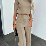 Cropped Top and High-Waisted Wide-Leg Pants Set
