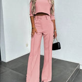 Cropped Top and High-Waisted Wide-Leg Pants Set