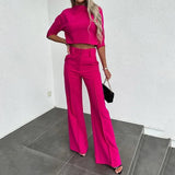 Cropped Top and High-Waisted Wide-Leg Pants Set