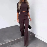 Cropped Top and High-Waisted Wide-Leg Pants Set