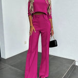 Cropped Top and High-Waisted Wide-Leg Pants Set