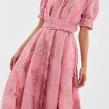 Belted Maxi Shirt Dress with Puff Sleeves and Button Front