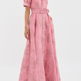 Belted Maxi Shirt Dress with Puff Sleeves and Button Front
