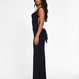 Backless Maxi Dress with Cowl Neck and Tie-Back