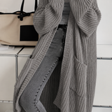 Long Chunky Knit Cardigan with Open Front and Side Pockets