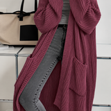 Long Chunky Knit Cardigan with Open Front and Side Pockets