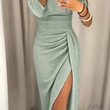 Off-Shoulder Bodycon Midi Dress with Thigh Slit