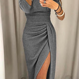 Off-Shoulder Bodycon Midi Dress with Thigh Slit