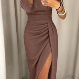 Off-Shoulder Bodycon Midi Dress with Thigh Slit