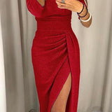 Off-Shoulder Bodycon Midi Dress with Thigh Slit