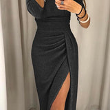 Off-Shoulder Bodycon Midi Dress with Thigh Slit