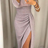 Off-Shoulder Bodycon Midi Dress with Thigh Slit