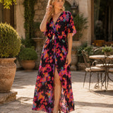 Wrap Maxi Dress with High Slit and Flutter Sleeves