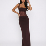 Bodycon Maxi Dress with Tie Straps and Lace Waist