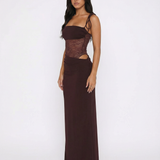 Bodycon Maxi Dress with Tie Straps and Lace Waist