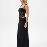 Bodycon Maxi Dress with Tie Straps and Lace Waist