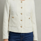 Cropped Tweed Blazer with Button Front and Patch Pockets