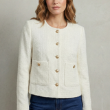 Cropped Tweed Blazer with Button Front and Patch Pockets