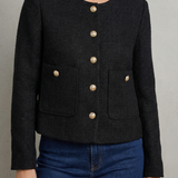 Cropped Tweed Blazer with Button Front and Patch Pockets