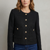 Cropped Tweed Blazer with Button Front and Patch Pockets