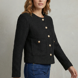 Cropped Tweed Blazer with Button Front and Patch Pockets