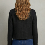 Cropped Tweed Blazer with Button Front and Patch Pockets
