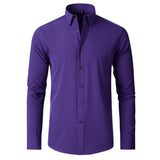 Men's Stretchable Long Sleeve Shirt with Contrast Buttons