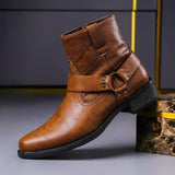Harness Ankle Boots with Buckle Strap and Block Heel