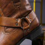 Harness Ankle Boots with Buckle Strap and Block Heel