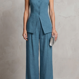Sleeveless High-Neck Top and Wide-Leg Trousers Set