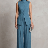 Sleeveless High-Neck Top and Wide-Leg Trousers Set