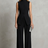 Sleeveless High-Neck Top and Wide-Leg Trousers Set