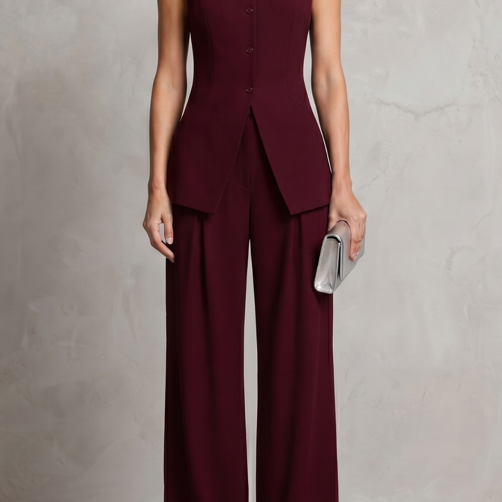 Sleeveless High-Neck Top and Wide-Leg Trousers Set