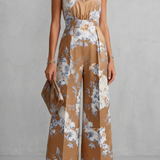 Floral Wide-Leg Jumpsuit with Halter Neck and Pleated Waist
