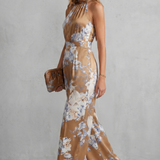 Floral Wide-Leg Jumpsuit with Halter Neck and Pleated Waist