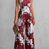 Floral Wide-Leg Jumpsuit with Halter Neck and Pleated Waist