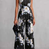 Floral Wide-Leg Jumpsuit with Halter Neck and Pleated Waist