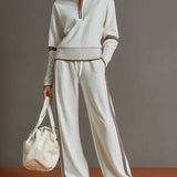 Lounge Set with Quarter-Zip and Wide-Leg Pants