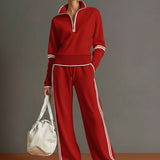Lounge Set with Quarter-Zip and Wide-Leg Pants