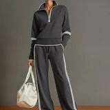 Lounge Set with Quarter-Zip and Wide-Leg Pants