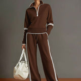 Lounge Set with Quarter-Zip and Wide-Leg Pants
