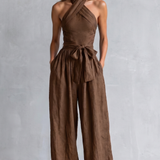 Wide-Leg Jumpsuit with Halter Neck and Tie Waist