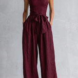 Wide-Leg Jumpsuit with Halter Neck and Tie Waist