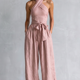Wide-Leg Jumpsuit with Halter Neck and Tie Waist