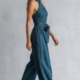 Wide-Leg Jumpsuit with Halter Neck and Tie Waist