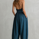 Wide-Leg Jumpsuit with Halter Neck and Tie Waist