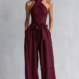 Wide-Leg Jumpsuit with Halter Neck and Tie Waist
