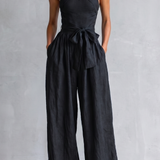 Wide-Leg Jumpsuit with Halter Neck and Tie Waist